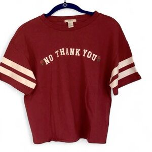 Forever 21 red and white graphic t-shirt with “no thank you”, size small